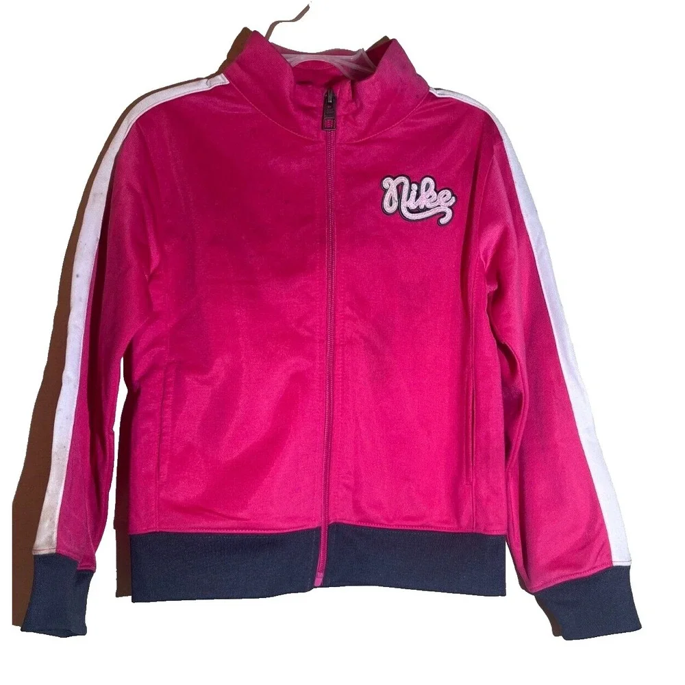 Nike Pink Girls Zip Up Jacket Kids Size 6 Full Zip E34